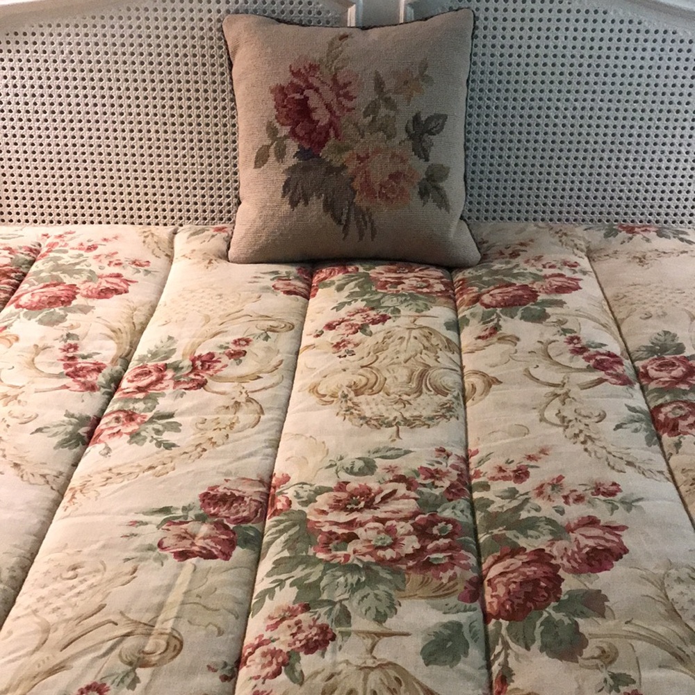Lauren Ralph Lauren Grosvenor Square Comforter Pink Roses Tea Stain Full Queen